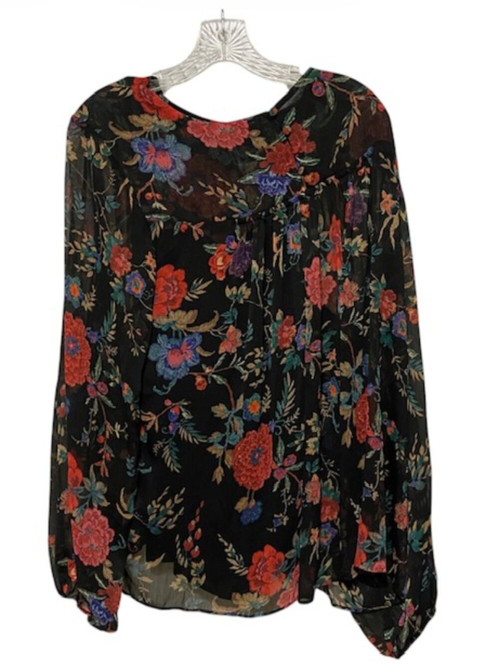 Maeve XL Black Floral Semi Shear Lined Long Sleeve Blouse EUC - Picture 5 of 9
